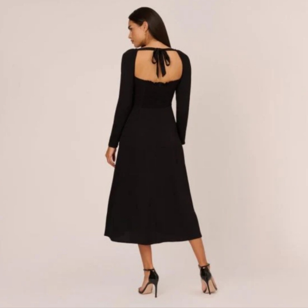 #177 Adrinna Papell Square Neck Light Crepe Midi Slit Dress NWT - Picture 3 of 3